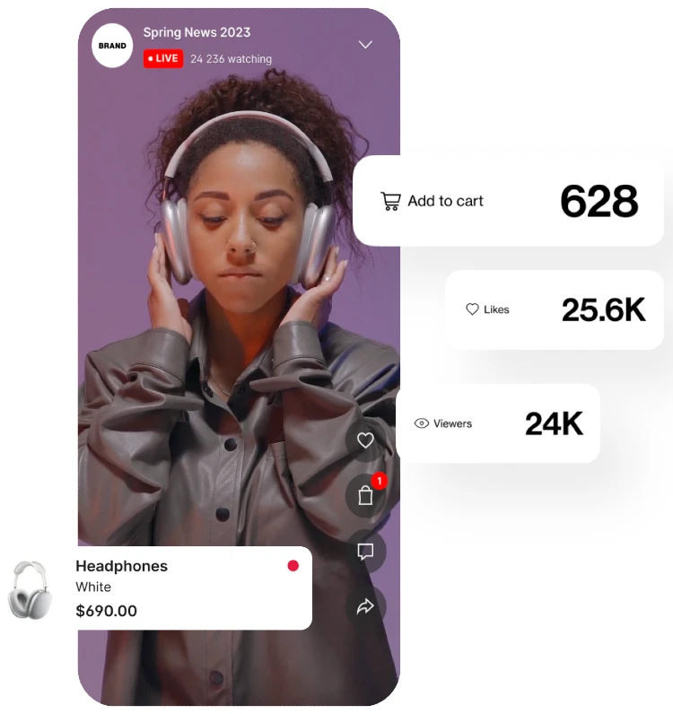 Influencer collab on Bambuser promoting white headphones