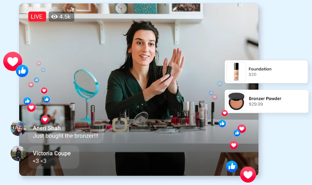 Livestreaming beauty influencer marketing products on shopping platform