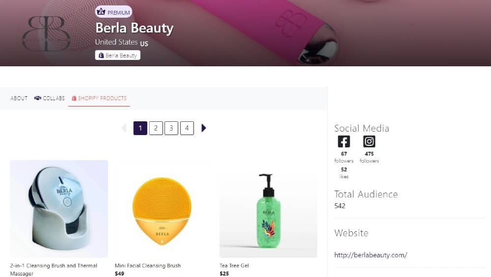 Berla Beauty Shopify Products on Afluencer's Influencer Marketing Platform