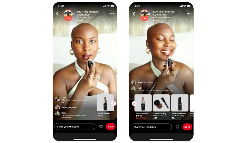 Black influencer on Pinterest TV promoting makeup products