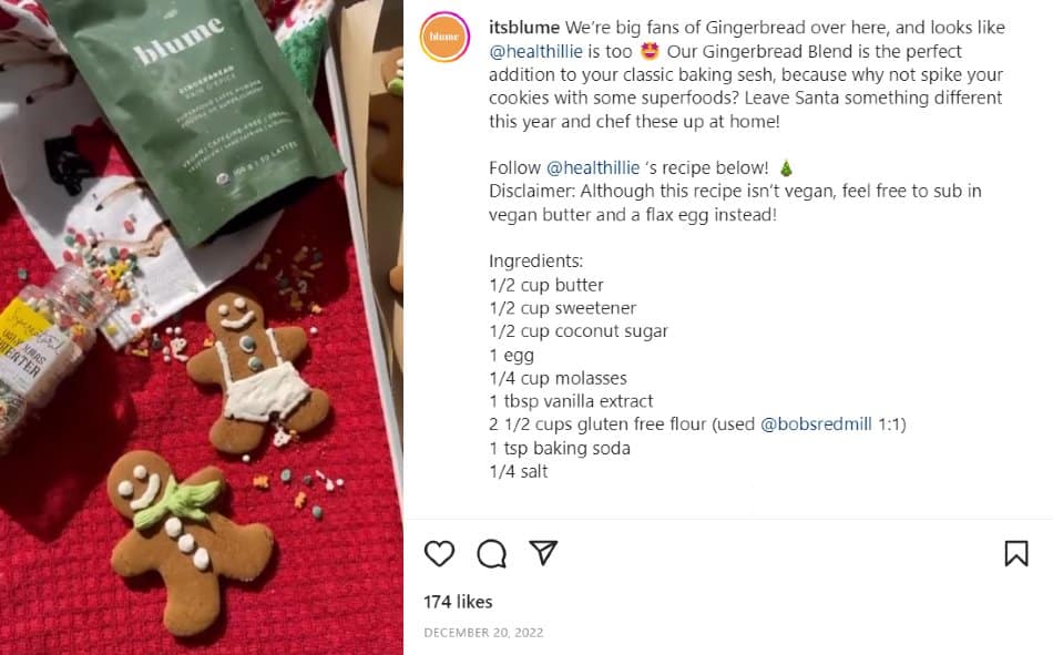 Blume partners with healthillie on IG | Gingerbread man recipe