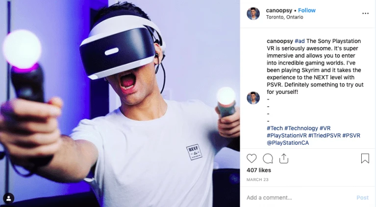 Canoopsy collabs with Sony to promote VR Playstation - IG post
