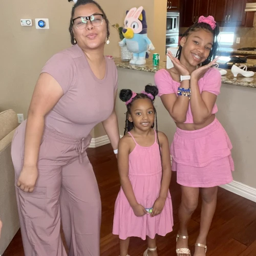 Charlene Adair with her daughters having fun at home