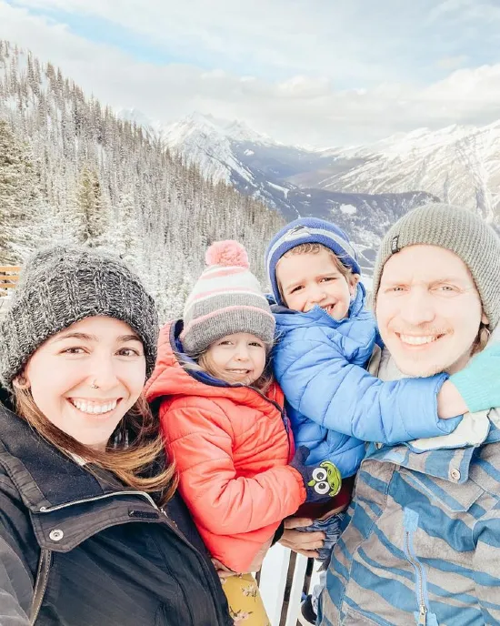 Chayce and her family on holiday on a snowy mountain | Education influencers