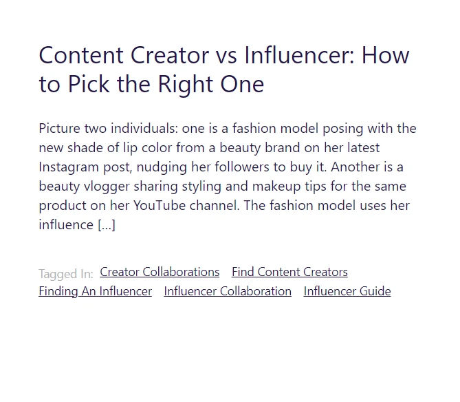 Content creator vs influencer article snippet - Afluencer