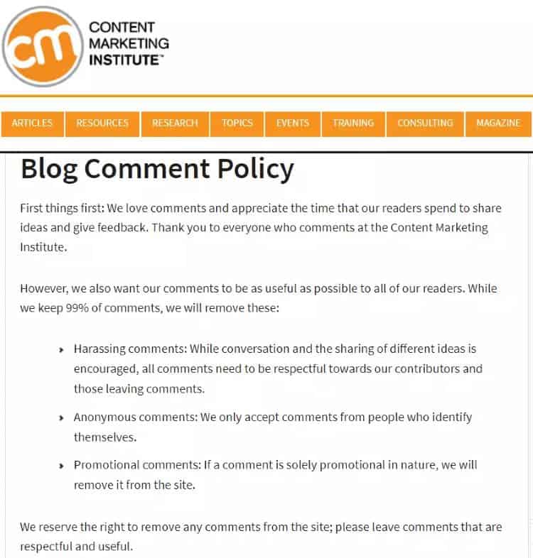 Blog Comment Policy | Content Marketing Institute | How to Handle Internet Trolls