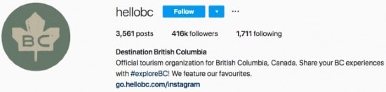 Destination BC | how to write Instagram bio