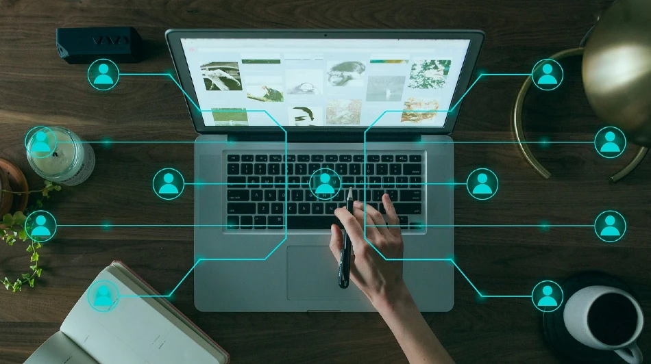 Digital network illustrated using laptop