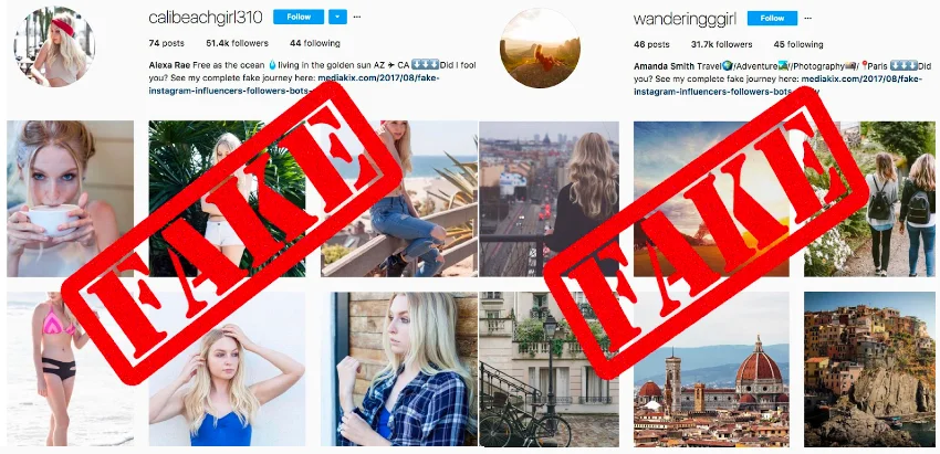 Samples of fake Instagram accounts