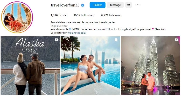 Francislaine and Bruno Santos travel couple | Micro vs nano-influencers