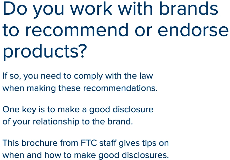 FTC brochure snippet for recommending or endorsing brand products