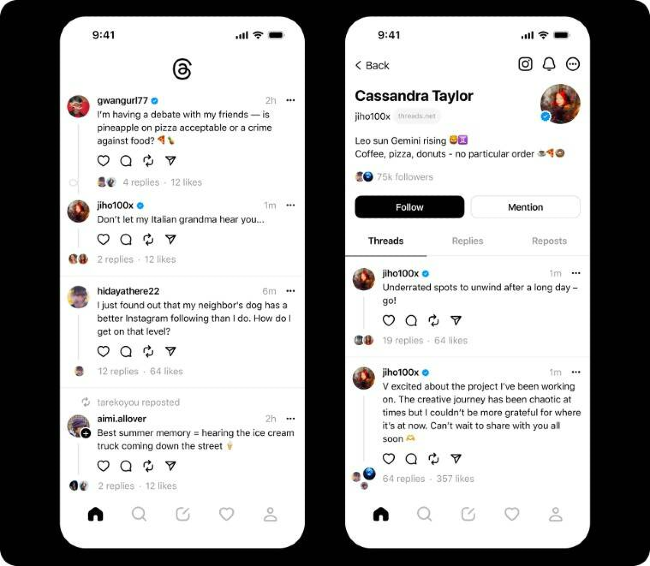 Sample of users chatting through the latest Instagram Threads app