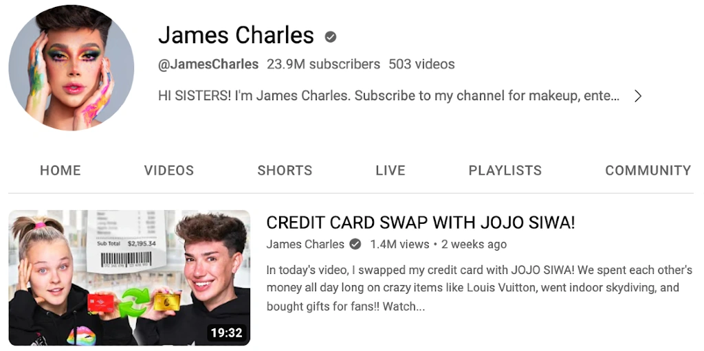 James Charles collabs with Jojo Siwa swapping credit cards