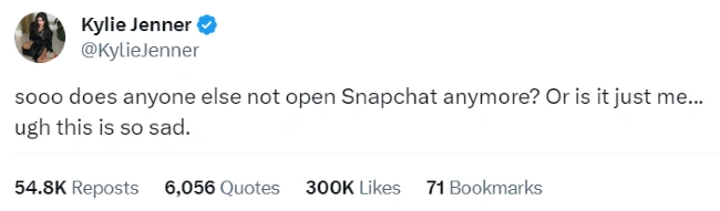 Kylie Jenner tweets about not using Snapchat anymore