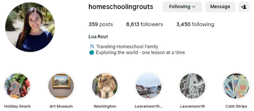 Lua Rout | Homeschooling IG profile | Education influencers