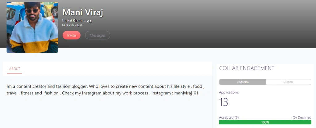 Mani Viraj from UK | Influencer rates guide | Collab engagement stats