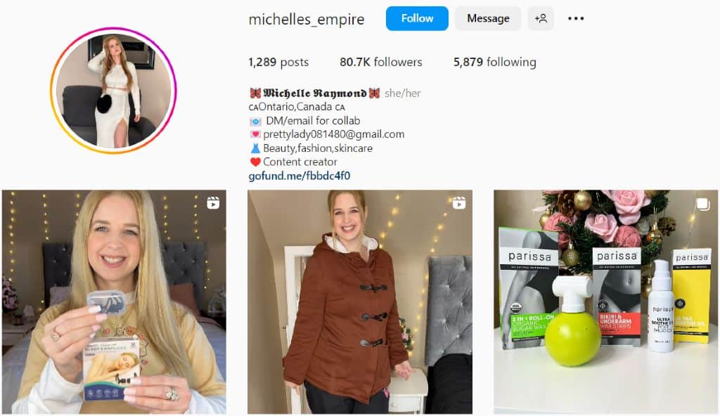 Michelle Raymond sponsored posts for beauty products