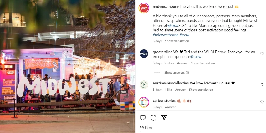Midwest House IG post | Promoting SXSW | Influencer marketing