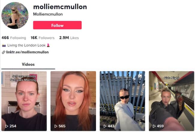 Mollie McMullon TikTok self care videos | British influencers