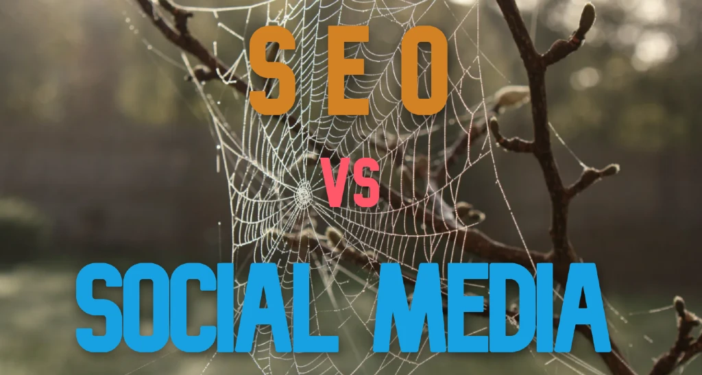 Title SEO vs social media on top of spider web