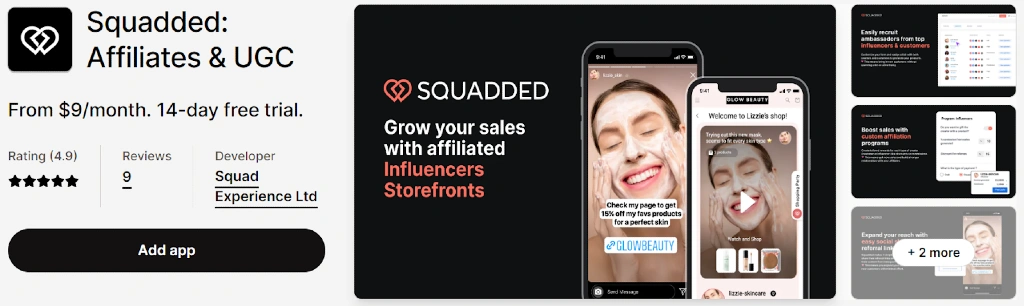 Squadded - affiliate and influencer management - Shopify app to promote affiliate program