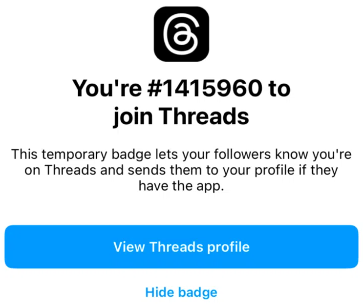 Temporary badge to share Threads profile