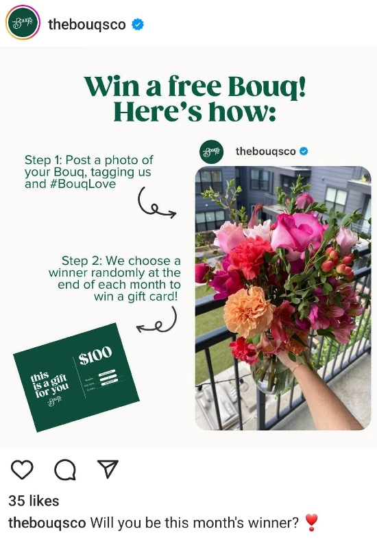 The Bouqs Co promoting their free gift cards of flowers