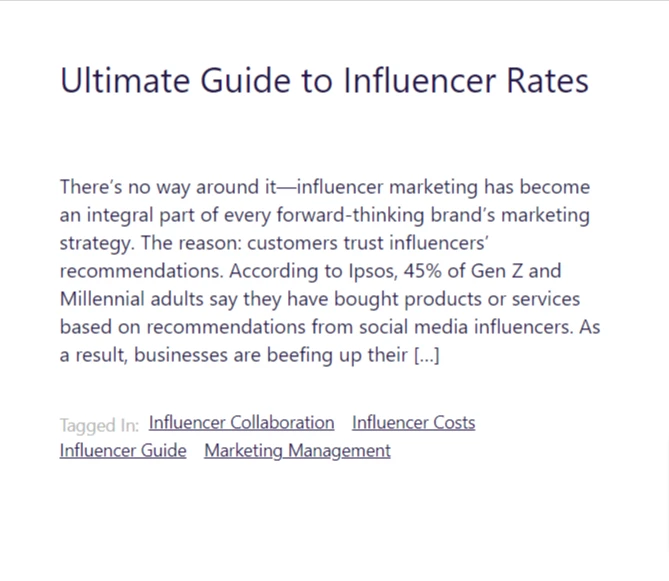 Ultimate guide to influencer rates - Afluencer article snippet