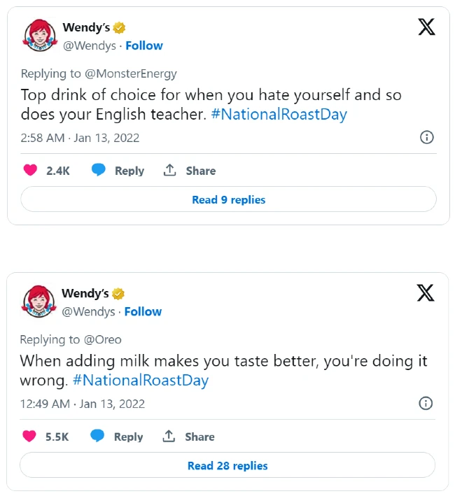 Wendy's tweet reply to Oreos and Monster Energy